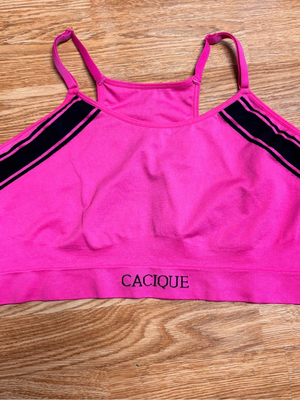 18/20 Cacique new racer back Hot Pink Bralette with Black Stripe Accents